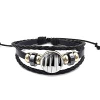 Zinc Alloy Bracelet, with PU Leather & Glass Gemstone, plated, time gem jewelry & Unisex, black .8 Inch 
