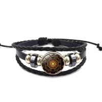 Zinc Alloy Bracelet, with PU Leather & Glass Gemstone, plated, multilayer & time gem jewelry & Unisex, black .8 Inch 