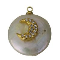 Colgante de cobre con perla cultivada de agua dulce  , metal, con Perlas cultivadas de agua dulce, chapado en color dorado, micro arcilla de zirconia cúbica, 16.5x20.5x6.5mm, agujero:aproximado 1.5mm, Vendido por UD