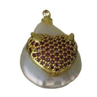 Colgante de cobre con perla cultivada de agua dulce  , metal, con Perlas cultivadas de agua dulce, chapado en color dorado, micro arcilla de zirconia cúbica, 14.5x22x9.5mm, agujero:aproximado 1.5mm, Vendido por UD