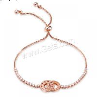 Rhinestone Brass Bracelets, plated, adjustable & for woman & with rhinestone, rose gold color, 16.8mm mm 