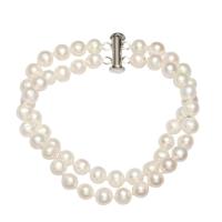 Perlen Armbänder, Natürliche kultivierte Süßwasserperlen, Messing Schiebeverschluss, 2 strängig, keine, 5-6mm, Länge:7 ZollInch, verkauft von Strang