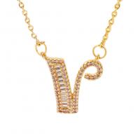 Cubic Zircon Micro Pave Brass Necklace, Alphabet Letter, plated, Unisex & oval chain & micro pave cubic zirconia Approx 17.72 Inch 