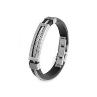 Bracelet en acier inoxydable Silicone, avec silicone, bijoux de mode & pour homme, noire Environ 8.67 pouce, Vendu par brin