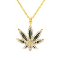 Enamel Zinc Alloy Necklace, Leaf, plated, byzantine chain & Unisex & with rhinestone Approx 11.82 Inch 