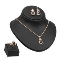 Rhinestone Zinc Alloy Jewelry Set, finger ring & earring & necklace, with 5cm extender chain, gold color plated, lantern chain & for woman & with rhinestone 39mm,20mm Approx 16.54 Inch 