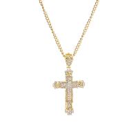 Zinc Alloy Sweater Chain Necklace, Cross, plated, Unisex & twist oval chain & with rhinestone Approx 24.41 Inch 