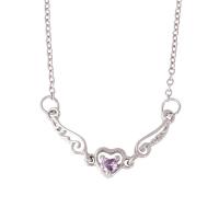 Rhinestone Zinc Alloy Necklace, with 5cm extender chain, Winged Heart, silver color plated, oval chain & for woman & with rhinestone, purple Approx 19.69 Inch 