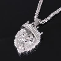 Zinc Alloy Sweater Necklace, Lion, plated, for man & luminated & with rhinestone Approx 27.56 Inch 