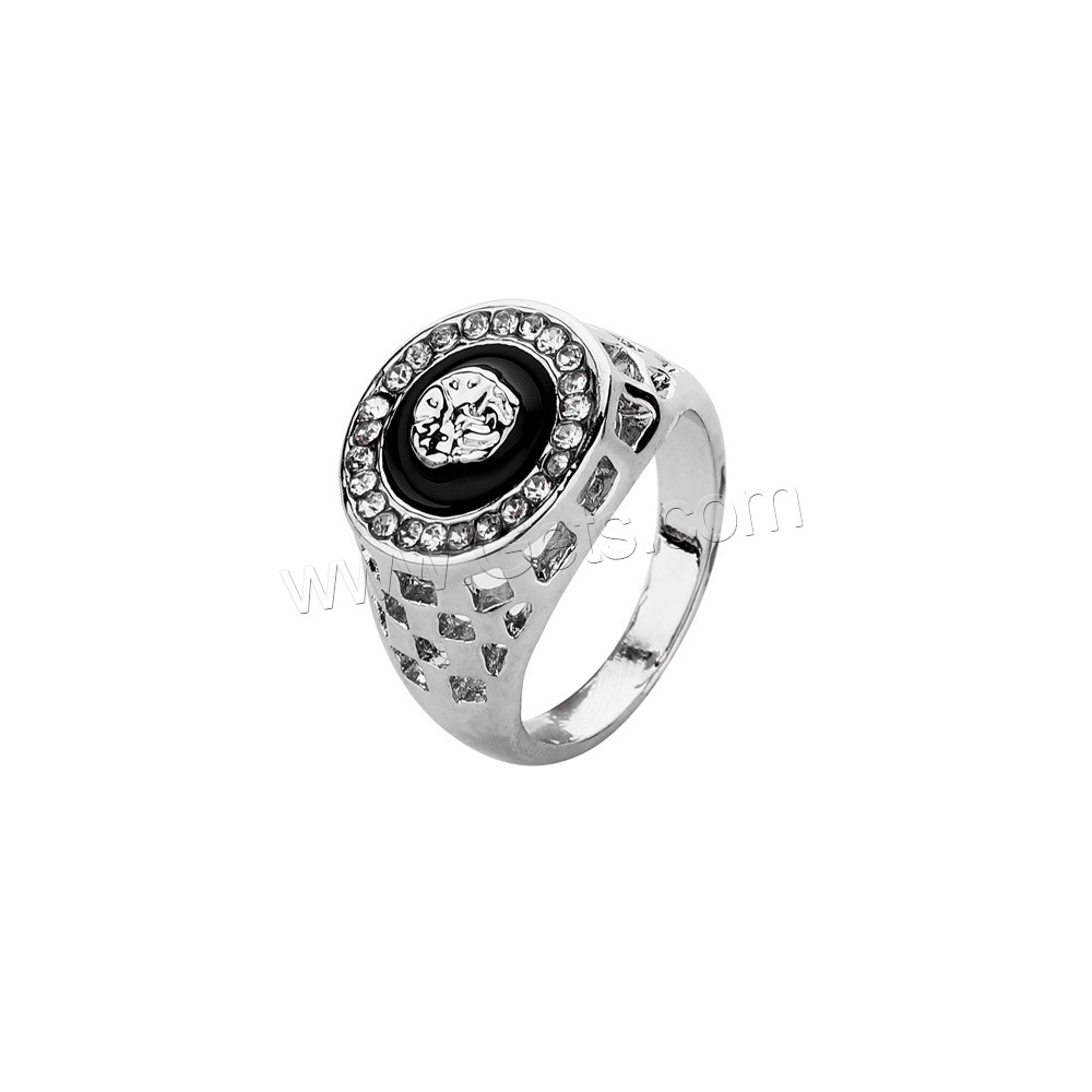 Rhinestone Zinc Alloy Finger Ring, plated, different size for choice & for man & enamel & with rhinestone, more colors for choice, 15x24mm, Sold By PC
