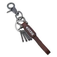 Faux Leather Key Clasp, with Iron & Zinc Alloy, vintage & for man, brown 