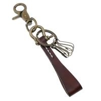 Faux Leather Key Clasp, with Zinc Alloy, plated, vintage & for man, brown 