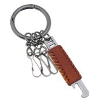 Faux Leather Key Clasp, with Iron & Zinc Alloy, plated, vintage & for man, brown 