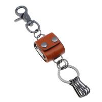 Faux Leather Key Clasp, with Iron & Zinc Alloy, plated, vintage & for man, brown 