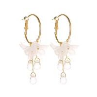 Zinc Alloy Huggie Hoop Drop Earring, with Crystal & Plastic Pearl, gold color plated, Korean style & for woman, 65mm 