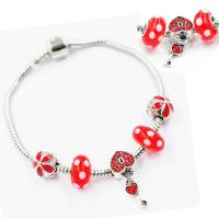 Zinc Alloy Rhinestone Bracelets, with Lampwork & enamel, silver color plated, for woman & with rhinestone, red, 200mm 