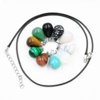 Zinc Alloy Necklace, with Natural Stone & leather cord, Teardrop, plated, Unisex 450mm 