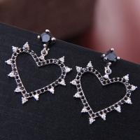 Cubic Zirconia Micro Pave Brass Earring, Heart, plated, fashion jewelry & micro pave cubic zirconia & for woman, black, 24*20mm 
