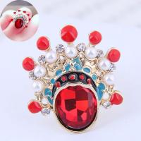 Glass Zinc Alloy Finger Ring, with Glass & Plastic Pearl, gold color plated, for woman & enamel & with rhinestone, red, 27*23mm 