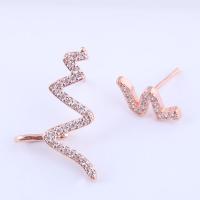 Brass Asymmetric Stud Earrings, plated, fashion jewelry & micro pave cubic zirconia & for woman 11*7mm,22*10mm 