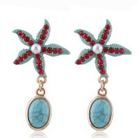 Plastic Pearl Zinc Alloy Earring, with turquoise & Plastic Pearl, plated, for woman & with rhinestone 50*27mm 