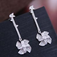 Cubic Zirconia Micro Pave Brass Earring, plated, micro pave cubic zirconia & for woman, silver color, 40*14mm 