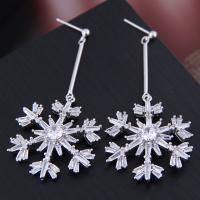Cubic Zirconia Micro Pave Brass Earring, Snowflake, plated, micro pave cubic zirconia & for woman, silver color, 58*30mm 