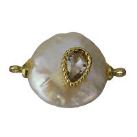 Cubic Zirconia Brass Connector, with Freshwater Pearl, gold color plated, with cubic zirconia & 1/1 loop Approx 1.5mm 