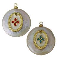 Cultured Freshwater Pearl Brass Pendant, with Freshwater Pearl, gold color plated, enamel Approx 1.5mm 