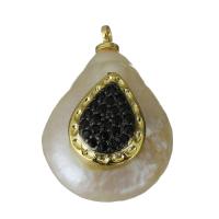 Cultured Freshwater Pearl Brass Pendant, with Freshwater Pearl, Teardrop, gold color plated, micro pave cubic zirconia Approx 1.5mm 