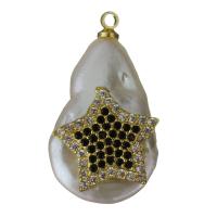 Cultured Freshwater Pearl Brass Pendant, with Freshwater Pearl, gold color plated, micro pave cubic zirconia 
