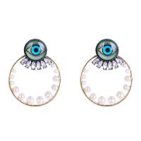 Zinc Alloy Drop Earring, with ABS Plastic Pearl, stainless steel post pin, plated, evil eye pattern & for woman 