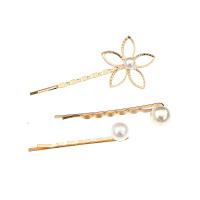 Hair Slide, Zinc Alloy, with Plastic Pearl, gold color plated, three pieces & fashion jewelry & for woman, 80mm, 35mm, 65mm, 10mm, 55mm, 8mm 