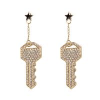 Zinc Alloy Rhinestone Drop Earring, Key, gold color plated, for woman & with rhinestone 