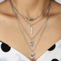 Zinc Alloy Necklace, plated, fashion jewelry & multilayer & for woman, silver color 