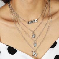 Zinc Alloy Necklace, plated, fashion jewelry & multilayer & for woman, silver color 