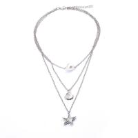 Zinc Alloy Necklace, with Plastic Pearl, plated, three layers & fashion jewelry & for woman, silver color 