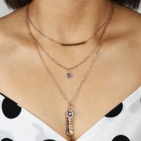 Zinc Alloy Necklace, plated, three layers & fashion jewelry & evil eye pattern & for woman, golden 