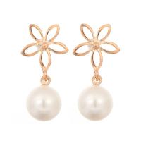 Plastic Pearl Zinc Alloy Earring, with Plastic Pearl, plated, fashion jewelry & for woman, golden, 33*17mm 