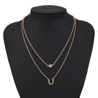 Rhinestone Zinc Alloy Necklace, plated, Double Layer & for woman & with rhinestone, golden 