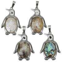 Animal Brass Pendants, with Black Shell & Yellow Shell & White Shell & Abalone Shell, Penguin, silver color plated Approx 