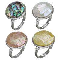 Brass Shell Finger Ring, with Black Shell & Pink Shell & Yellow Shell & White Shell & Abalone Shell, silver color plated & for woman, 18mm, US Ring 