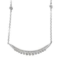 Cubic Zirconia Micro Pave Sterling Silver Necklace, 925 Sterling Silver, with 1.5Inch extender chain, silver color plated, curb chain & micro pave cubic zirconia & for woman 1.5mm Approx 15 Inch 