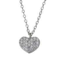 Cubic Zirconia Micro Pave Sterling Silver Necklace, 925 Sterling Silver, with 2Inch extender chain, Heart, silver color plated, curb chain & micro pave cubic zirconia & for woman 1mm Approx 15 Inch 