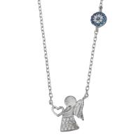 Cubic Zirconia Micro Pave Sterling Silver Necklace, 925 Sterling Silver, with 2Inch extender chain, Angel, silver color plated, curb chain & micro pave cubic zirconia & for woman 1.2mm Approx 15 Inch 