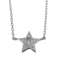 Cubic Zirconia Micro Pave Sterling Silver Necklace, 925 Sterling Silver, with 2Inch extender chain, Star, silver color plated, curb chain & micro pave cubic zirconia & for woman 1mm Approx 15 Inch 