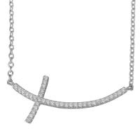 Cubic Zircon Micro Pave Sterling Silver Necklace, 925 Sterling Silver, with 2Inch extender chain, silver color plated, curb chain & micro pave cubic zirconia & for woman 1.5mm Approx 15 Inch 