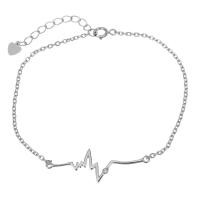 Cubic Zirconia Micro Pave Sterling Silver Bracelet, 925 Sterling Silver, with 1Inch extender chain, Electrocardiographic, silver color plated, Adjustable & curb chain & micro pave cubic zirconia & for woman 1.5mm Approx 6.5 Inch 