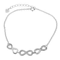 Cubic Zirconia Micro Pave Sterling Silver Bracelet, 925 Sterling Silver, with 1Inch extender chain, Infinity, silver color plated, Adjustable & curb chain & micro pave cubic zirconia & for woman 1.5mm Approx 6.5 Inch 