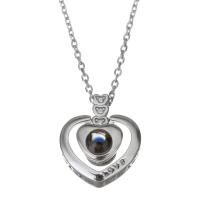 925 Sterling Silver Miniature Projection Necklace, with 2Inch extender chain, Heart, silver color plated, curb chain & micro pave cubic zirconia & for woman 1.5mm Approx 16 Inch 